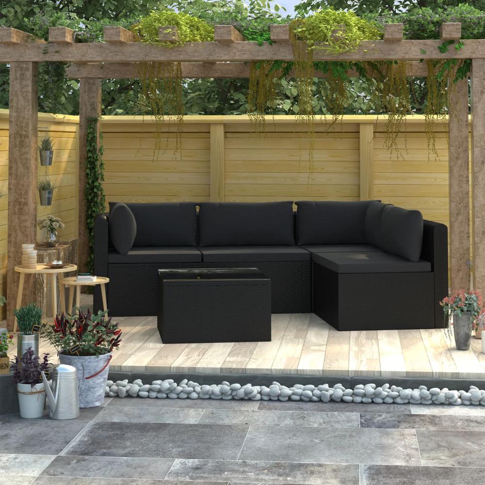 vidaXL 5 Piece Garden Lounge Set with Cushions Poly Rattan Black, 46554