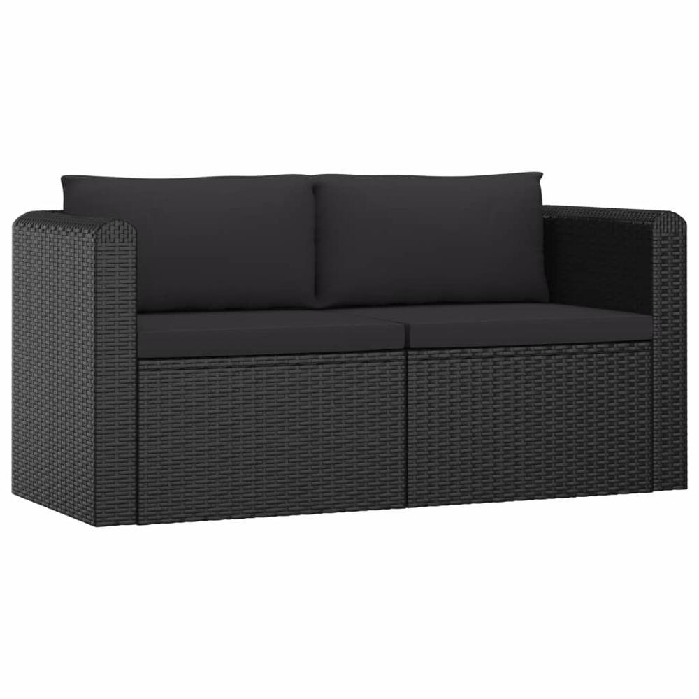 vidaXL 2 Piece Garden Sofa Set with Cushions Poly Rattan Black