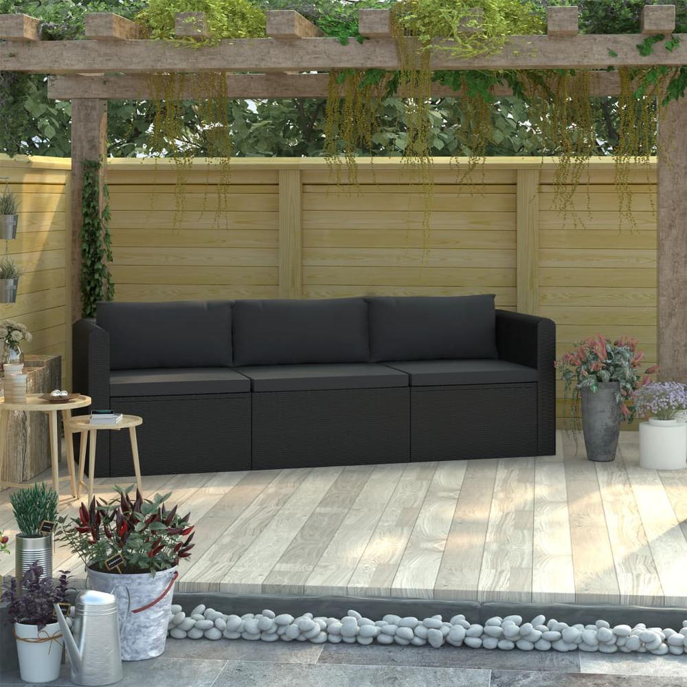 vidaXL 3 Piece Garden Sofa Set with Cushions Poly Rattan Black, 46557