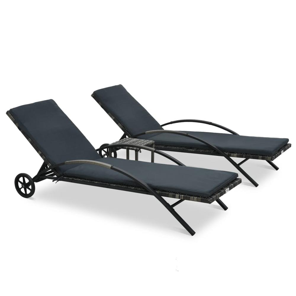 vidaXL Sun Loungers with Table Poly Rattan Anthracite, 47747