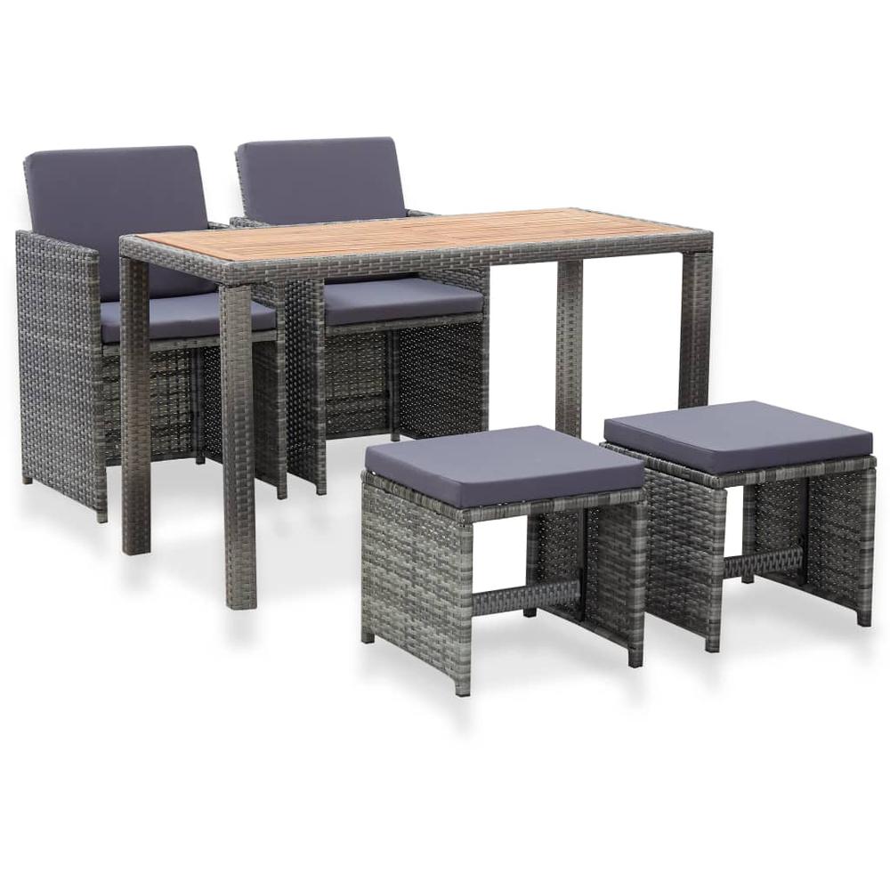 vidaXL 5 Piece Outdoor Dining Set Poly Rattan and Acacia Wood Anthracite, 46368