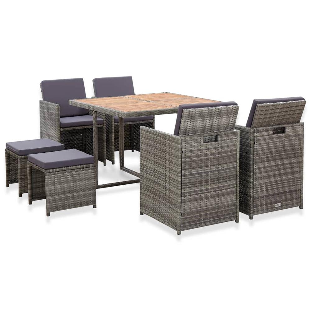 vidaXL 9 Piece Outdoor Dining Set Poly Rattan and Acacia Wood Anthracite, 46369