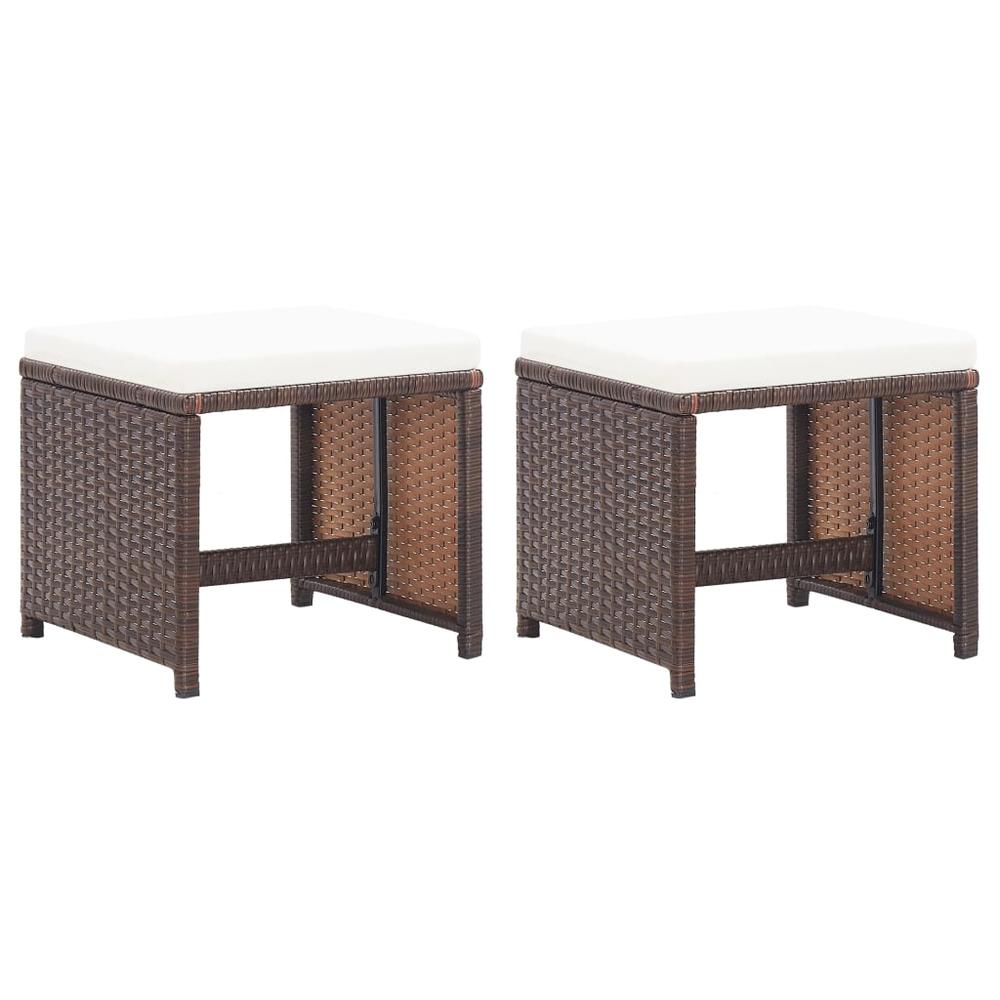 vidaXL Garden Stools 2 pcs with Cushions Poly Rattan Brown, 46417