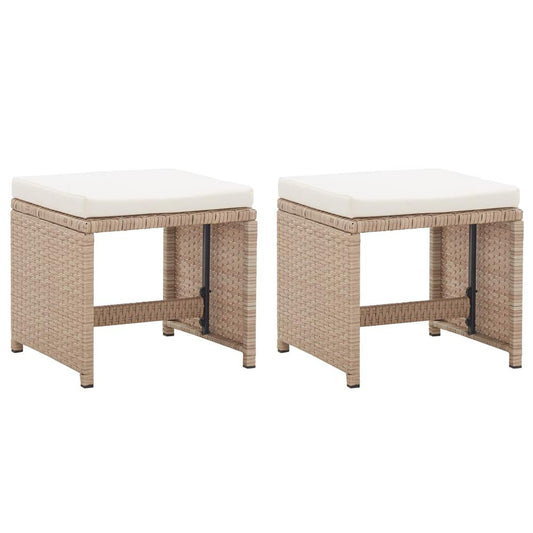 vidaXL Garden Stools 2 pcs with Cushions Poly Rattan Beige, 46418