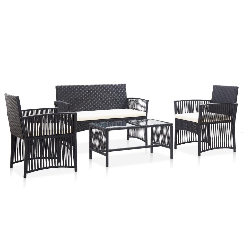 vidaXL 4 Piece Garden Lounge Set with Cushion Poly Rattan Black, 46434