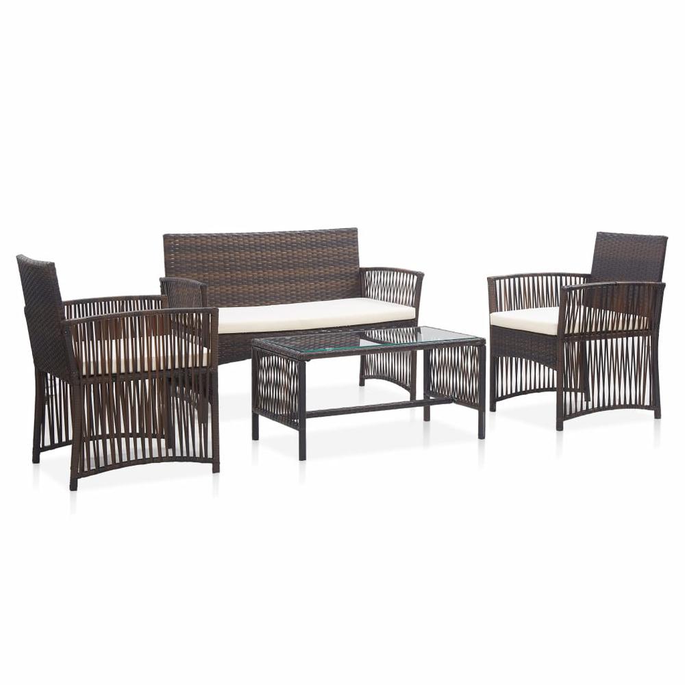 vidaXL 4 Piece Garden Lounge Set with Cushion Poly Rattan Brown, 46435