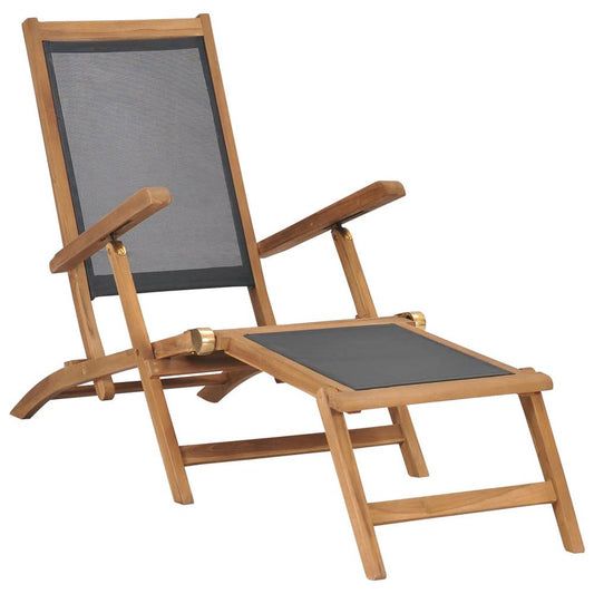 vidaXL Deck Chair with Footrest Solid Teak Wood Black 7410