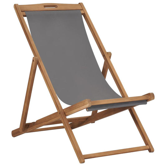 vidaXL Folding Beach Chair Solid Teak Wood Gray, 47415