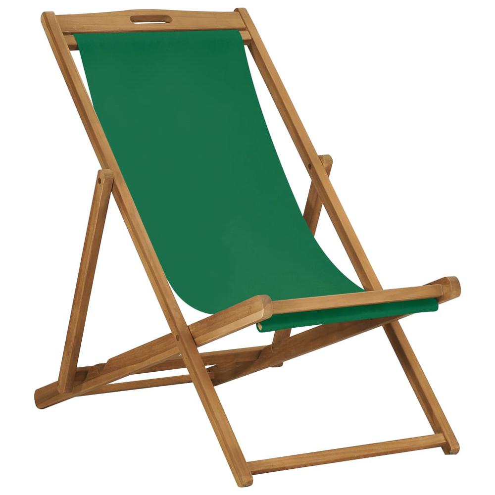 vidaXL Folding Beach Chair Solid Teak Wood Green 7416