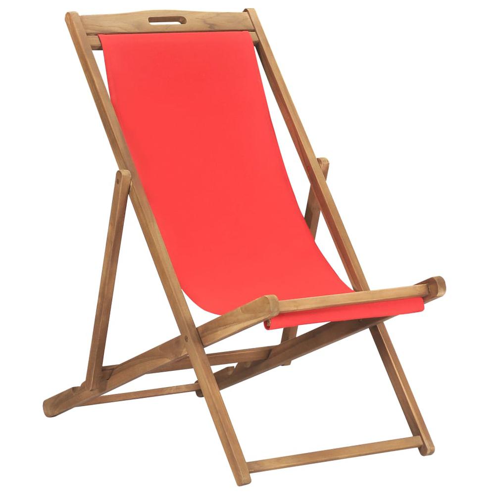 vidaXL Folding Beach Chair Solid Teak Wood Red, 47417