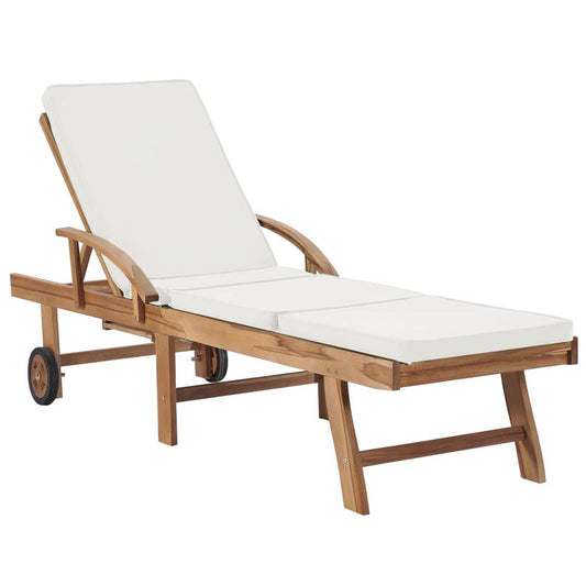 vidaXL Sun Lounger with Cushion Solid Teak Wood Cream, 48022