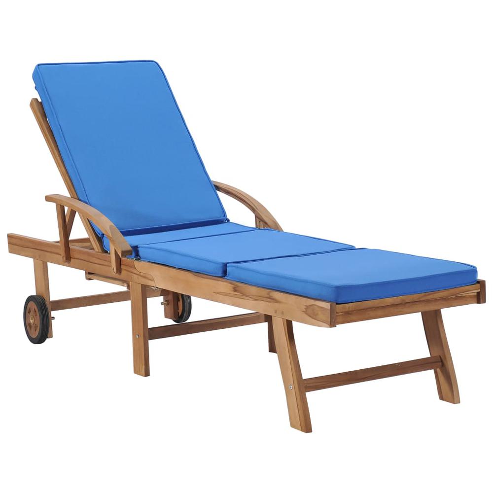 vidaXL Sun Lounger with Cushion Solid Teak Wood Blue, 48025