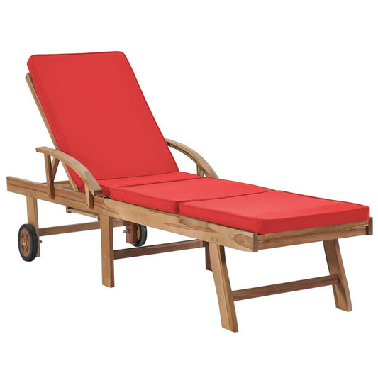 vidaXL Sun Lounger with Cushion Solid Teak Wood Red, 48026