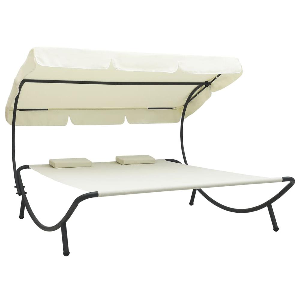 vidaXL Outdoor Lounge Bed with Canopy and Pillows Cream White, 48068