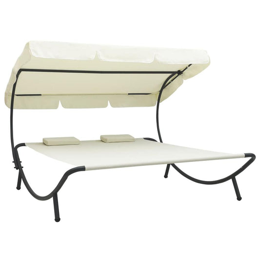 vidaXL Outdoor Lounge Bed with Canopy and Pillows Cream White, 48068