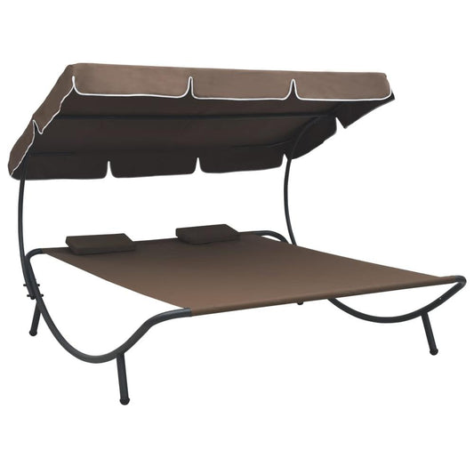 vidaXL Outdoor Lounge Bed with Canopy and Pillows Brown, 48069