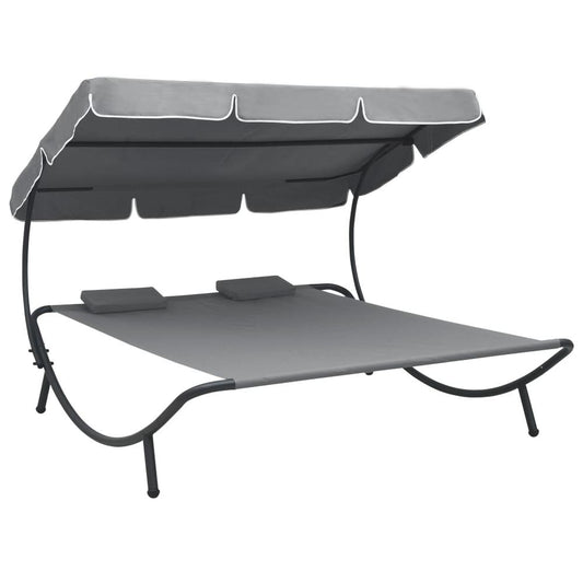 vidaXL Outdoor Lounge Bed with Canopy and Pillows Gray, 48070