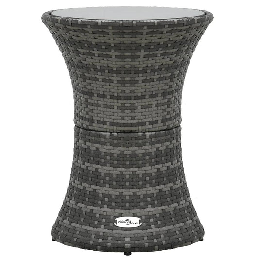 vidaXL Garden Side Table Drum Shape Gray Poly Rattan, 48152