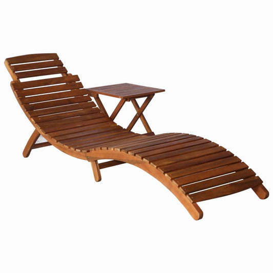 vidaXL Sunlounger with Table Solid Acacia Wood Brown, 46653