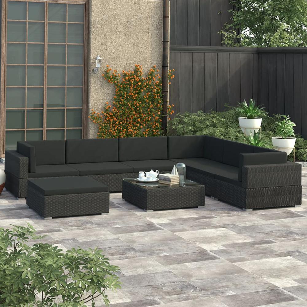 vidaXL 8 Piece Garden Lounge Set with Cushions Poly Rattan Black, 48268