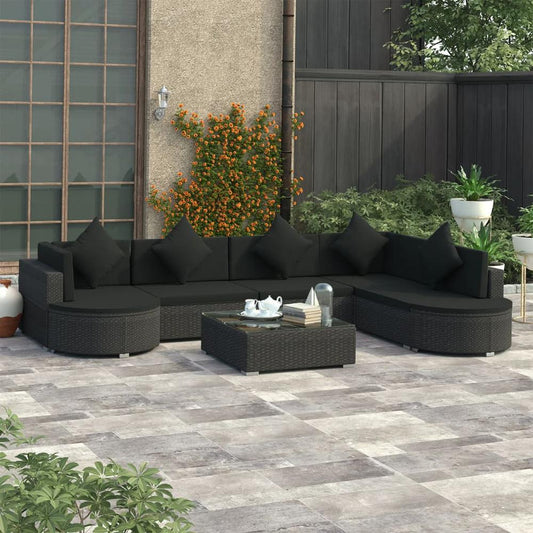 vidaXL 8 Piece Garden Lounge Set with Cushions Poly Rattan Black, 48269