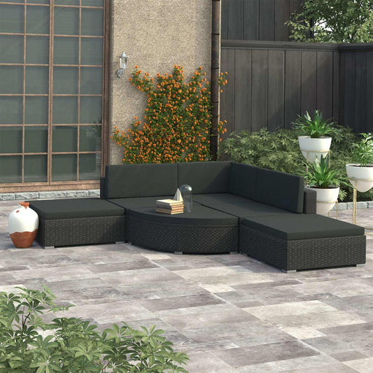 vidaXL 6 Piece Garden Lounge Set with Cushions Poly Rattan Black, 48270