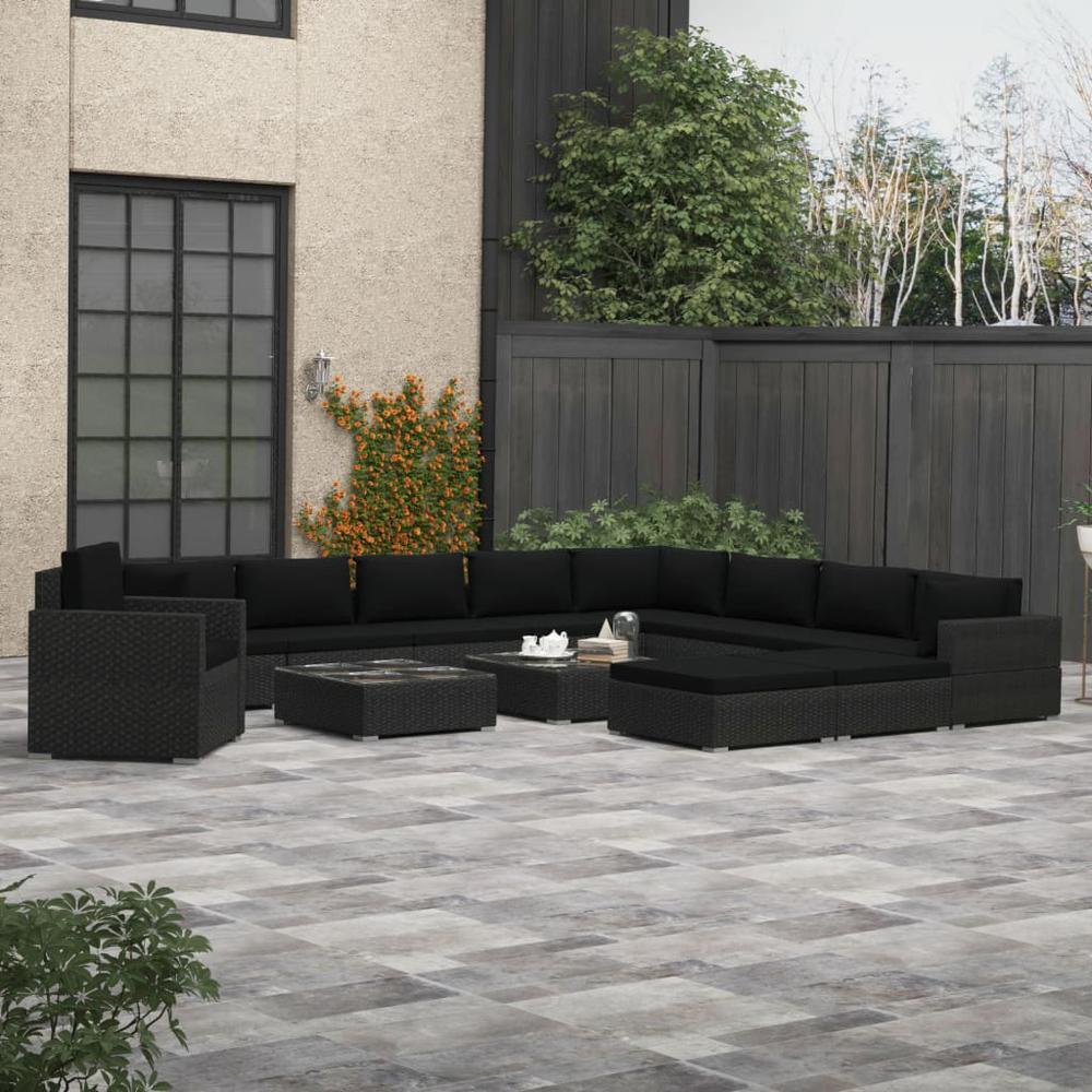 vidaXL 13 Piece Garden Lounge Set with Cushions Poly Rattan Black, 48275