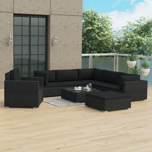 vidaXL 8 Piece Garden Lounge Set with Cushions Poly Rattan Black, 48279