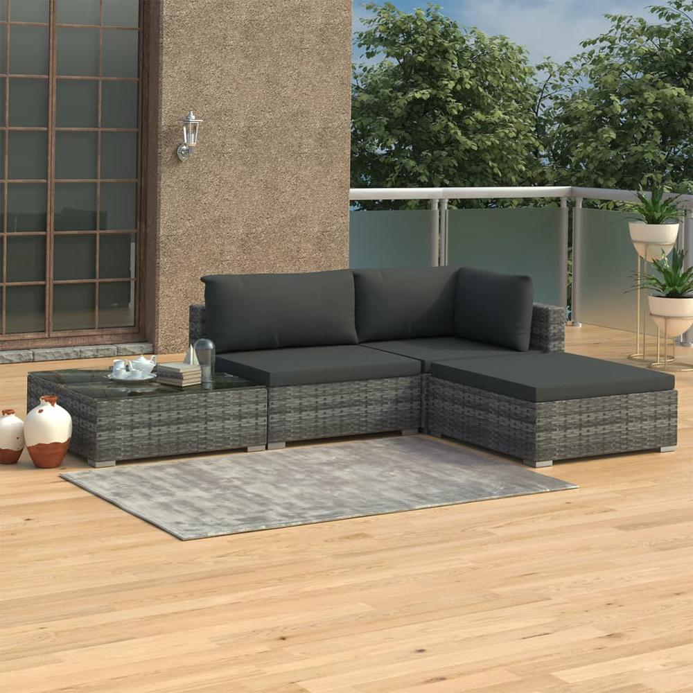 vidaXL 4 Piece Garden Lounge Set with Cushions Poly Rattan Gray, 48284