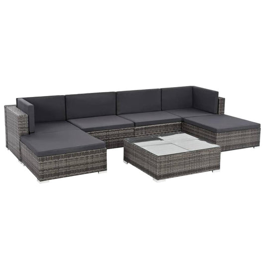 vidaXL 7 Piece Garden Lounge Set with Cushions Poly Rattan Gray, 48330