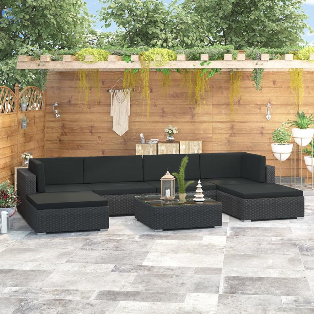 vidaXL 7 Piece Garden Lounge Set with Cushions Poly Rattan Black, 48331