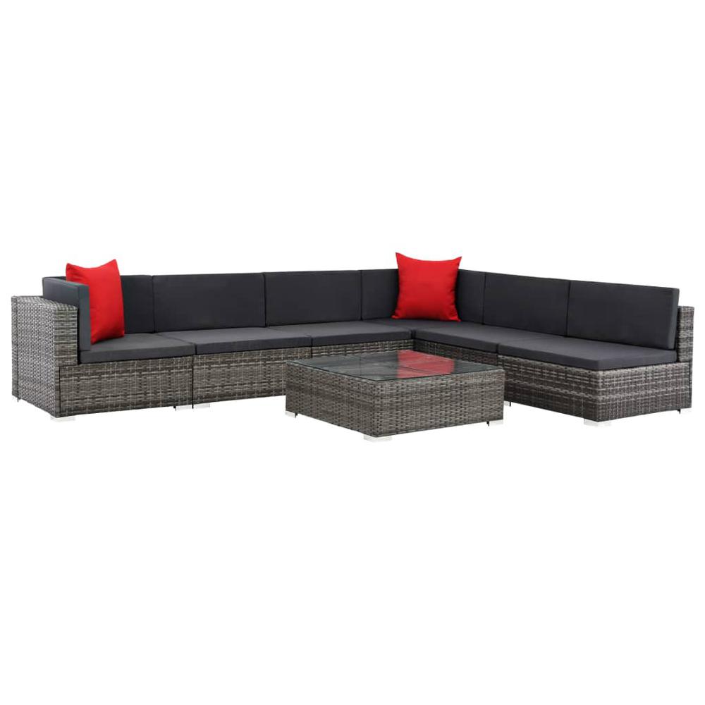 vidaXL 7 Piece Garden Lounge Set with Cushions Poly Rattan Gray, 48332