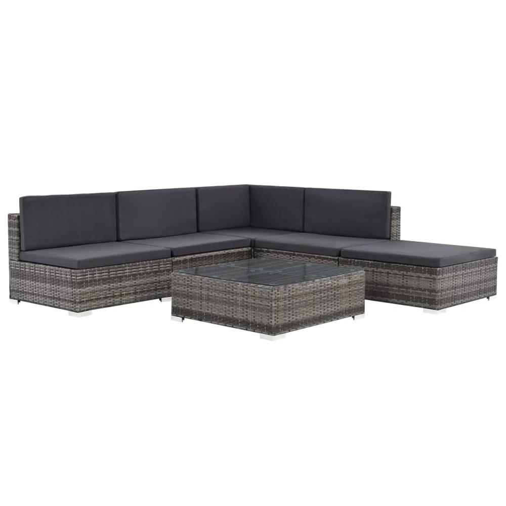 vidaXL 6 Piece Garden Lounge Set with Cushions Poly Rattan Gray, 48334