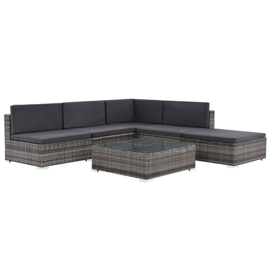 vidaXL 6 Piece Garden Lounge Set with Cushions Poly Rattan Gray, 48334