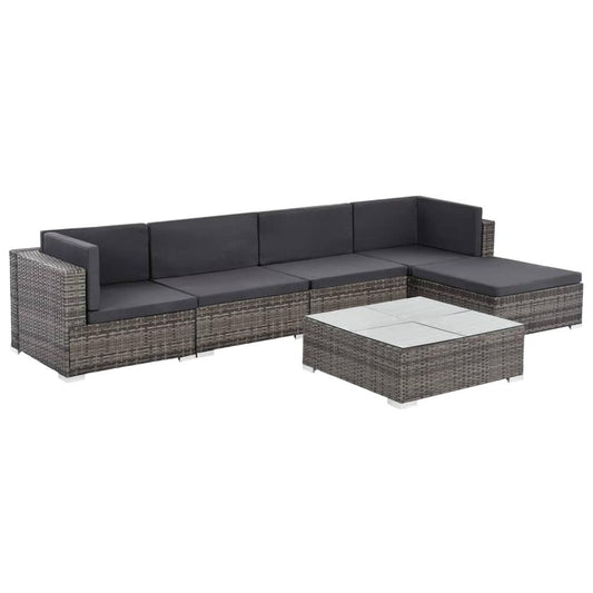 vidaXL 6 Piece Garden Lounge Set with Cushions Poly Rattan Gray, 48336