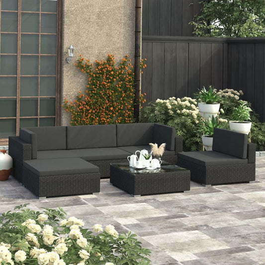 vidaXL 6 Piece Garden Lounge Set with Cushions Poly Rattan Black, 48337