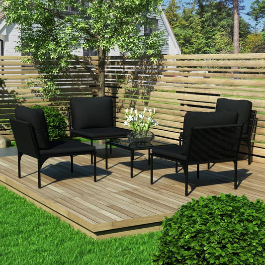 vidaXL 5 Piece Garden Lounge Set with Cushions Black PVC, 48590