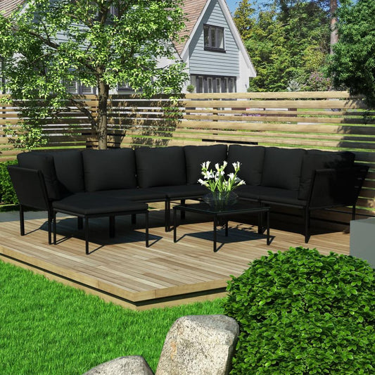 vidaXL 8 Piece Garden Lounge Set with Cushions Black PVC, 48592