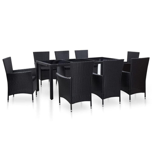 vidaXL 9 Piece Outdoor Dining Set Poly Rattan Black, 45976