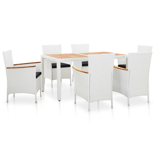 vidaXL 7 Piece Outdoor Dining Set Poly Rattan White, 45981