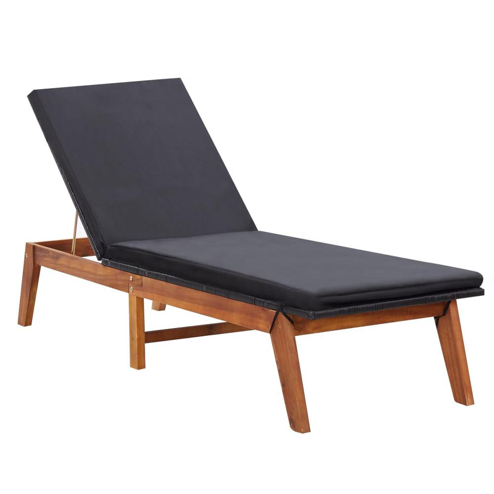 vidaXL Sun Lounger with Cushion Poly Rattan and Solid Acacia Wood, 45990