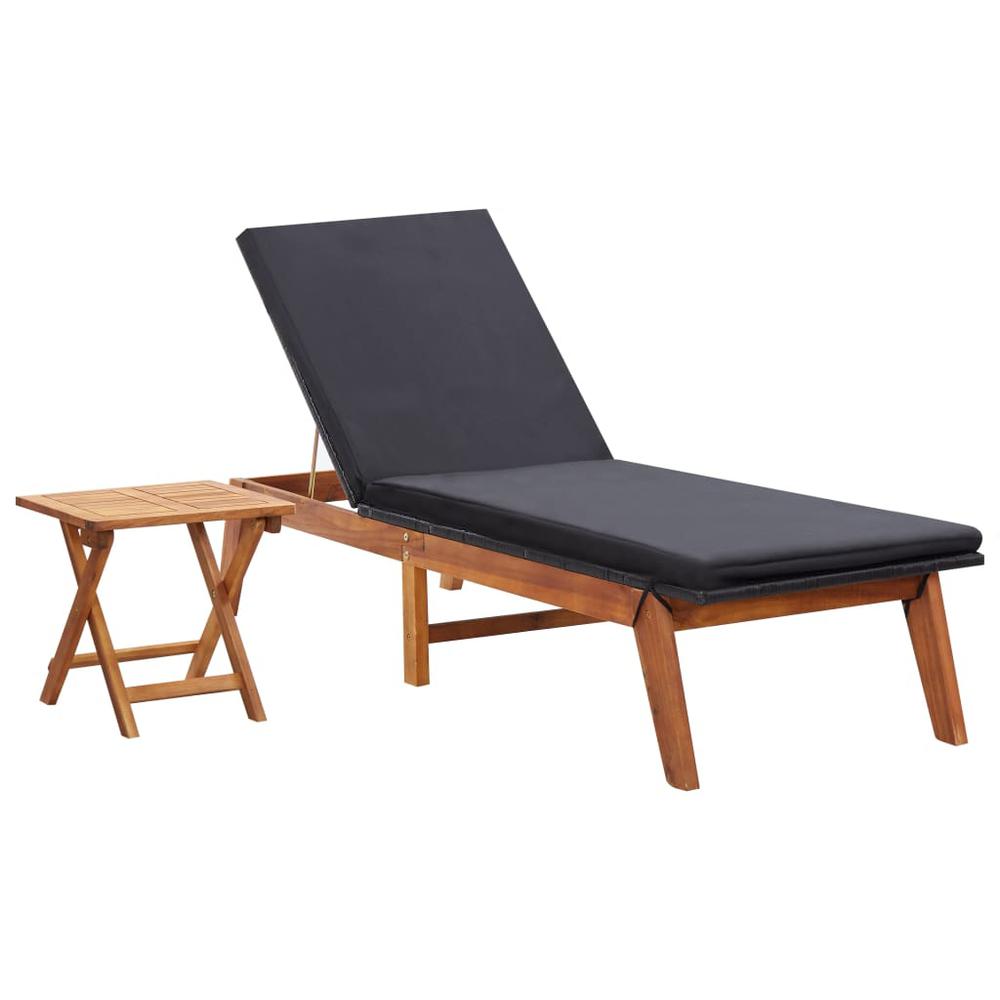 vidaXL Sun Lounger with Table Poly Rattan and Solid Acacia Wood, 45991