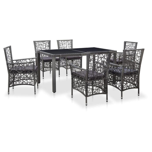 vidaXL 7 Piece Outdoor Dining Set Poly Rattan Gray, 45993