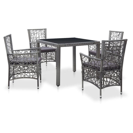 vidaXL 5 Piece Outdoor Dining Set Poly Rattan Gray, 45994