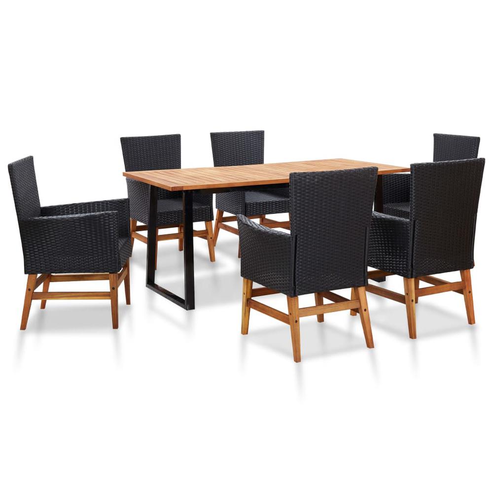 vidaXL 7 Piece Outdoor Dining Set Poly Rattan and Acacia Wood Black, 46006