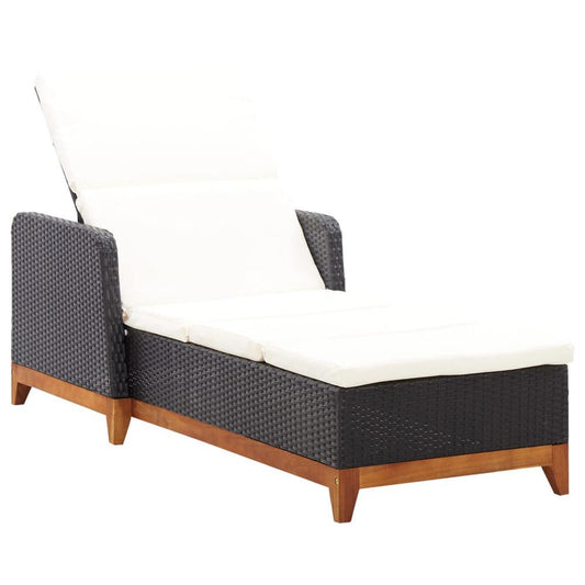 vidaXL Sun Lounger Poly Rattan and Solid Acacia Wood Black, 46012