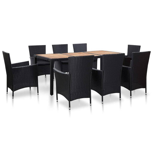 vidaXL 9 Piece Outdoor Dining Set with Cushions Poly Rattan Black, 46023