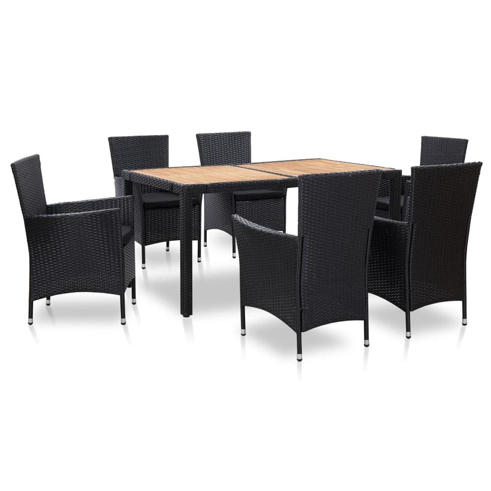 vidaXL 7 Piece Outdoor Dining Set with Cushions Poly Rattan Black, 46024