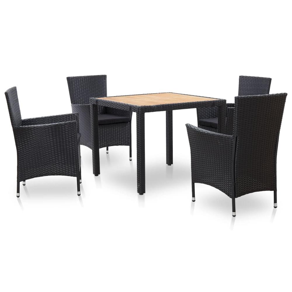 vidaXL 5 Piece Outdoor Dining Set with Cushions Poly Rattan Black 6025