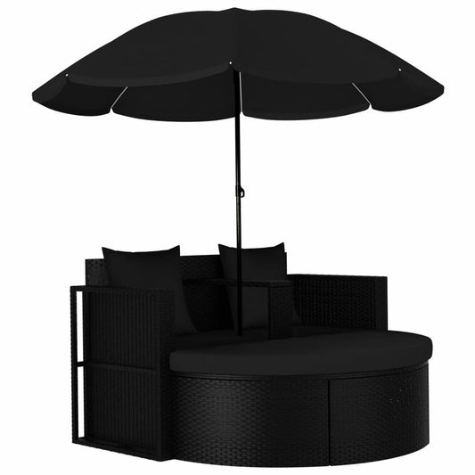 vidaXL Garden Bed with Parasol Poly Rattan Black, 47398